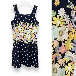 Loft dress size 8 navy yellow daisies floral sleeveless fit and flare shift NEW